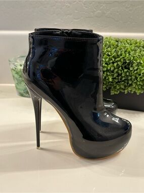 Women’s Black Patent High Heel Ankle Boots